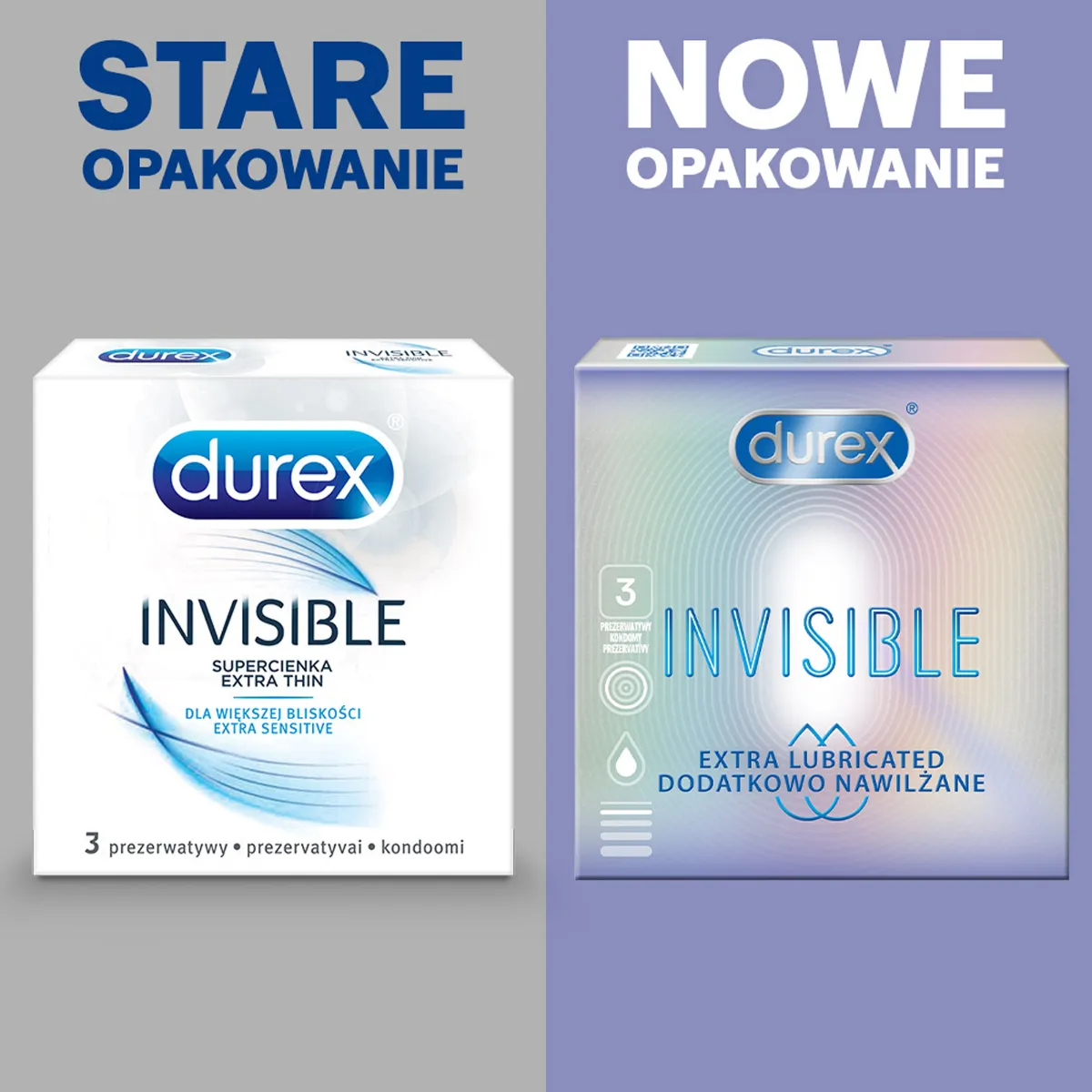 Prezerwatywy Durex INVISIBLE dodatkowo nawilżane, 3 szt. 