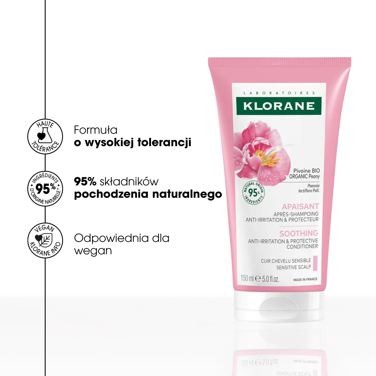 Klorane odżywka ochronna i przeciw podrażnieniom z piwonią, 150 ml
