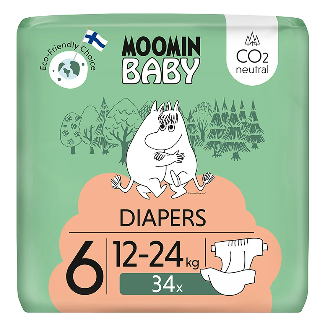 Moomin Baby pieluszki 6 Junior, 12-24kg, 34 szt.