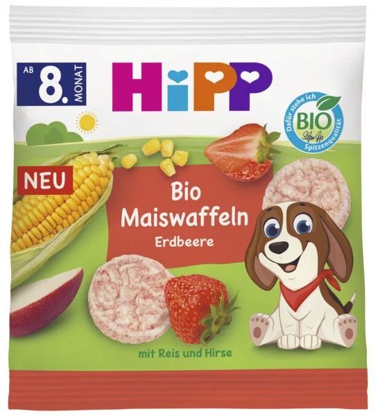 HiPP BIO od pokoleń wafelki kukurydziane truskawkowe, 23 g