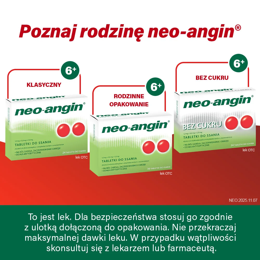 Neo-Angin Wiśnia, 1,2 mg + 0,6 mg + 5,9 mg 24 pastylki twarde