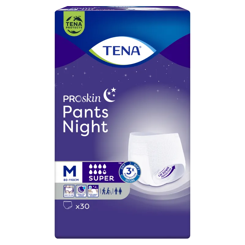 Tena Pants Proskin Super Night, medium 80-110 cm, majtki chłonne na noc, 30 sztuk