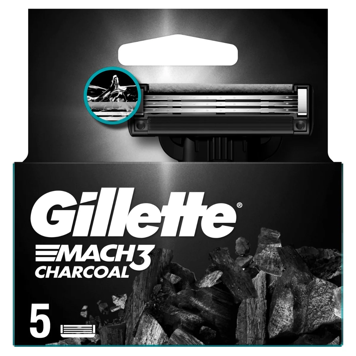 Gillette Mach3 Charcoal ostrza wymienne do maszynki do golenia dla mężczyzn, 5 szt.