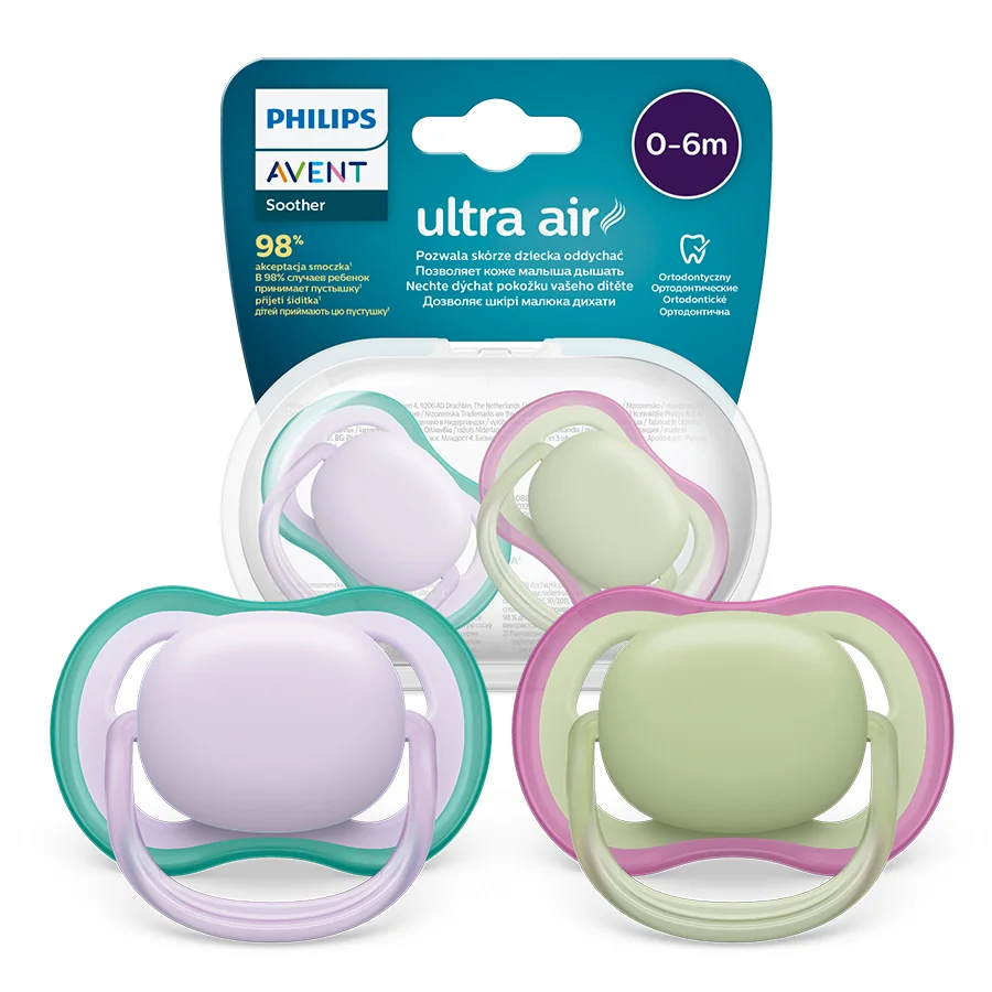 Philips Avent Ultra Air oddychający smoczek ortodontyczny 0-6m, SCF085/24, 2szt.