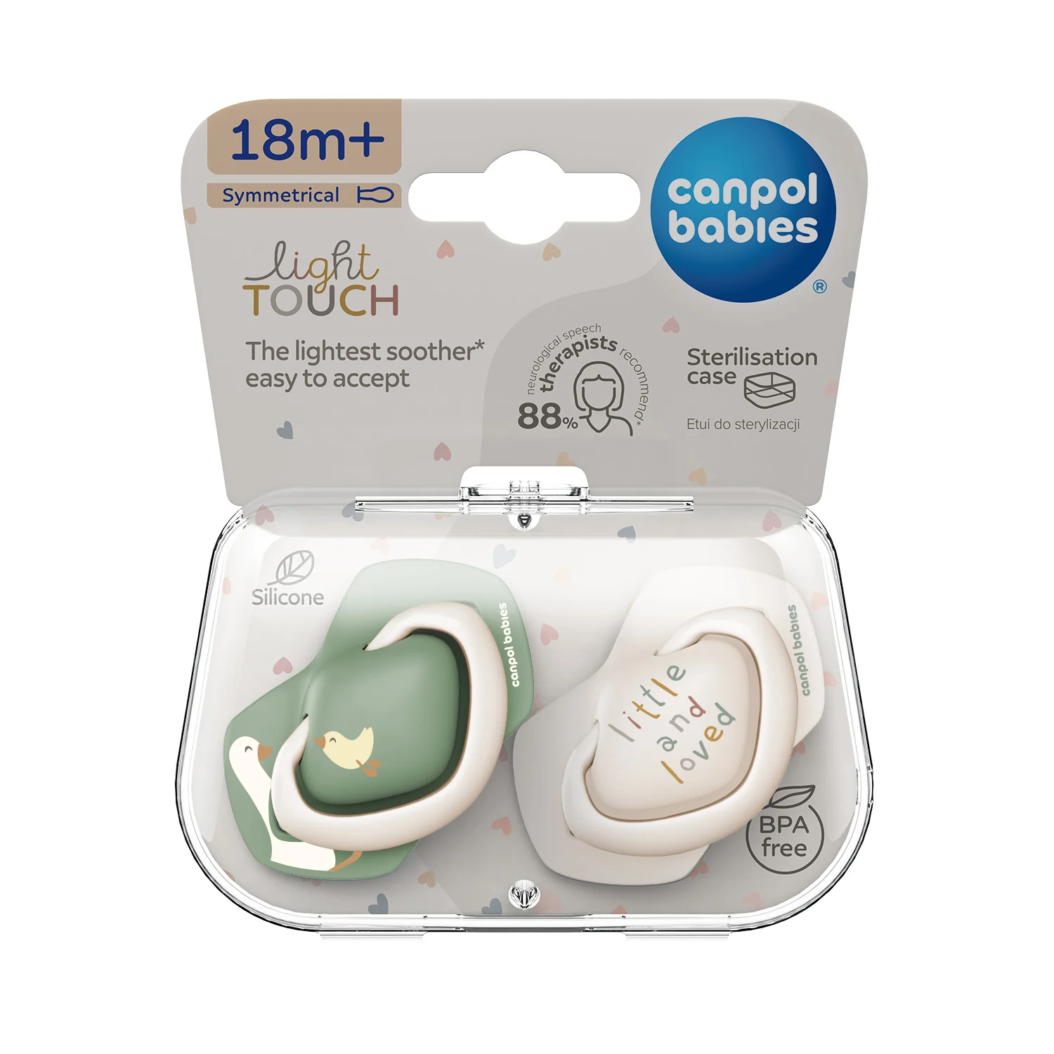 Canpol Babies lightTOUCH Smoczek silikonowy 18m+ symetryczny GOOSE, 2 sztuki