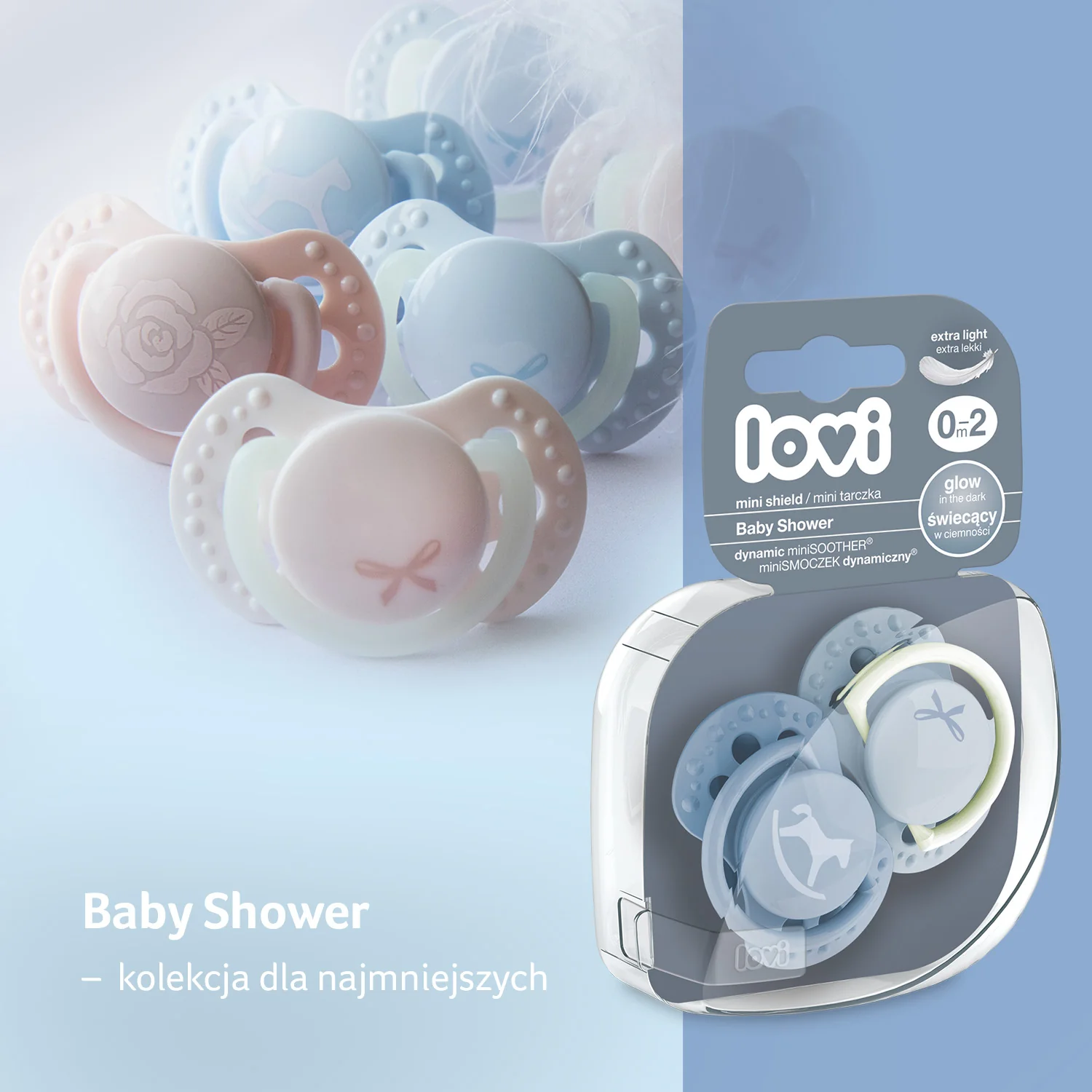 LOVI Smoczek silikonowy dynamiczny 0-2m Baby Shower Boy 2 sztuki