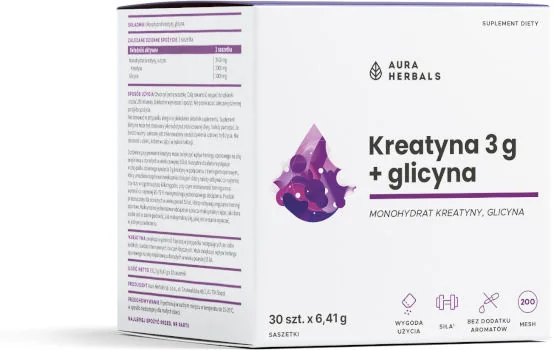 Aura Herbals Kreatyna 3 g, monohydrat + glicyna Ocena autora 5/5 Aura Herbals Kreatyna 3 g, monohydrat + glicyna Ocena autora 5/5