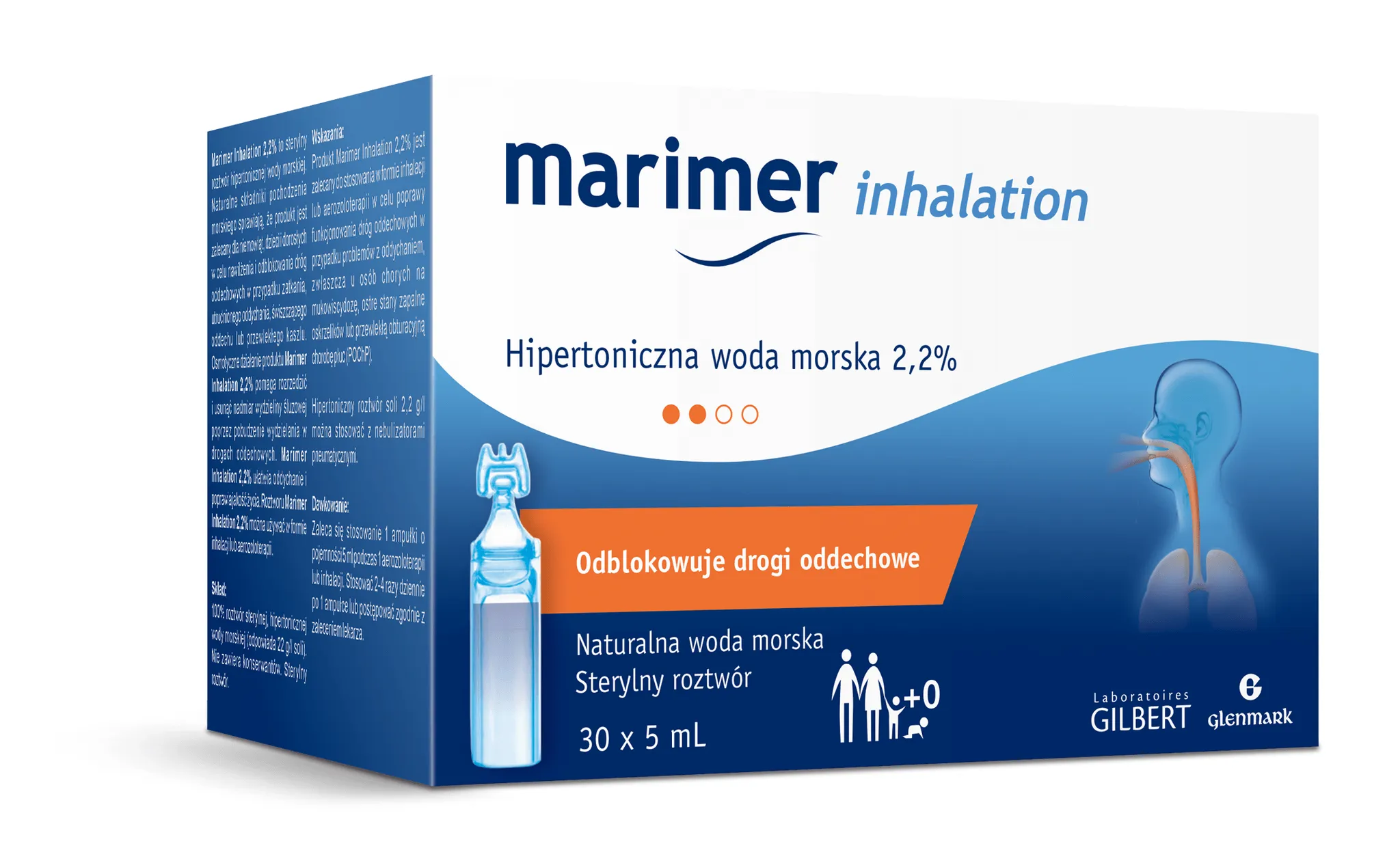 Marimer Inhalation 2,2%, hipertoniczna woda morska do nebulizacji, 30 ampułek po 5ml