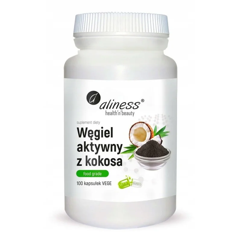 Aliness® Węgiel aktywny z kokosa 100 kapsułek vege