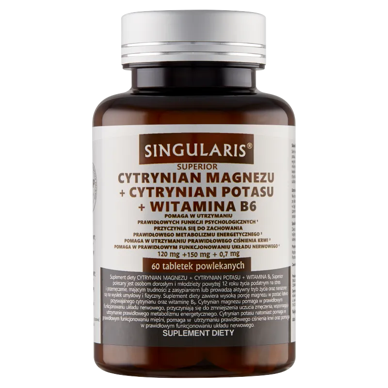 Singularis Superior Cytrynian Magnezu + Cytrynian Potasu + Witamina B6, suplement diety, 60 kapsulek