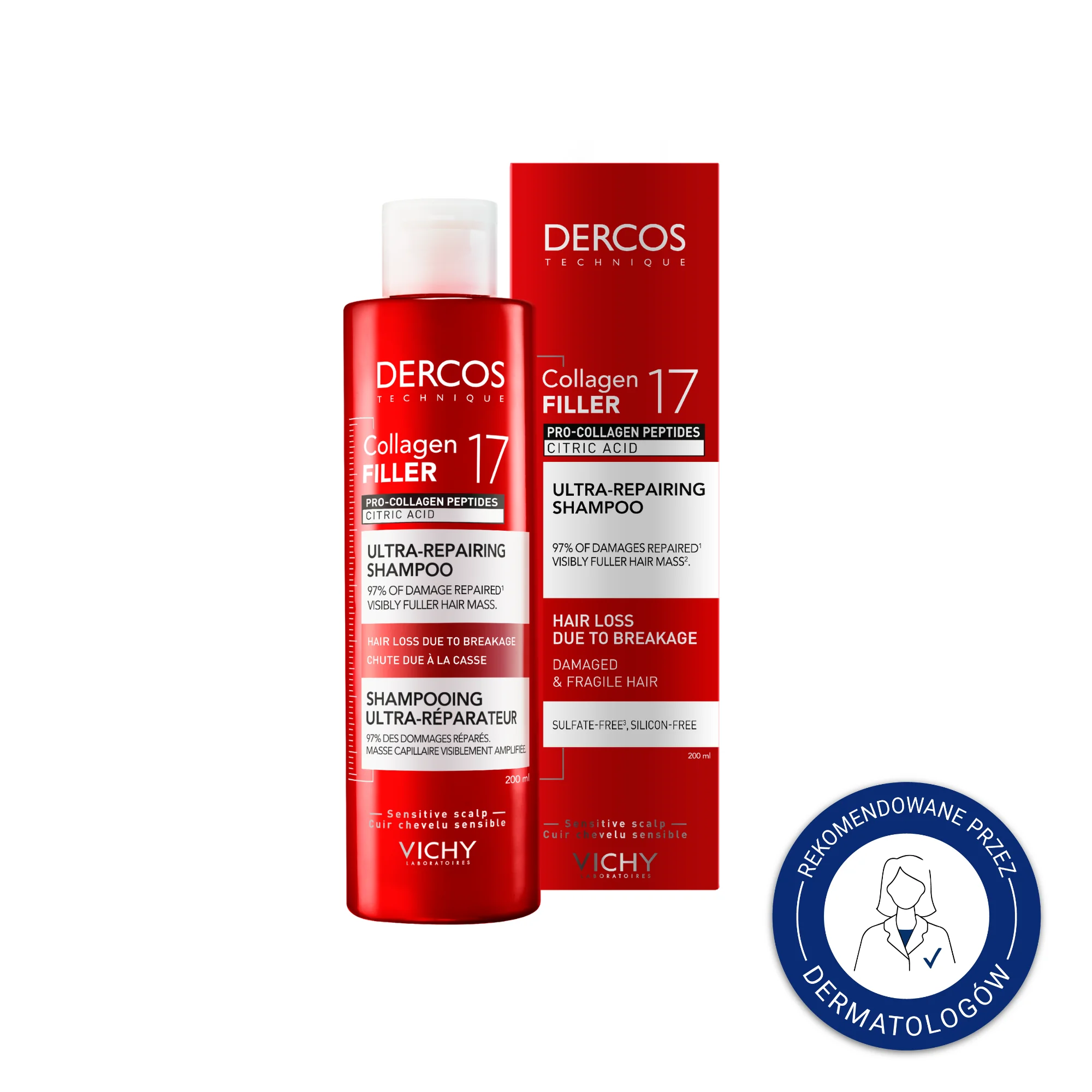 Vichy Dercos, Collagen 17 Filler szampon ultra-regenerujący, 200 ml