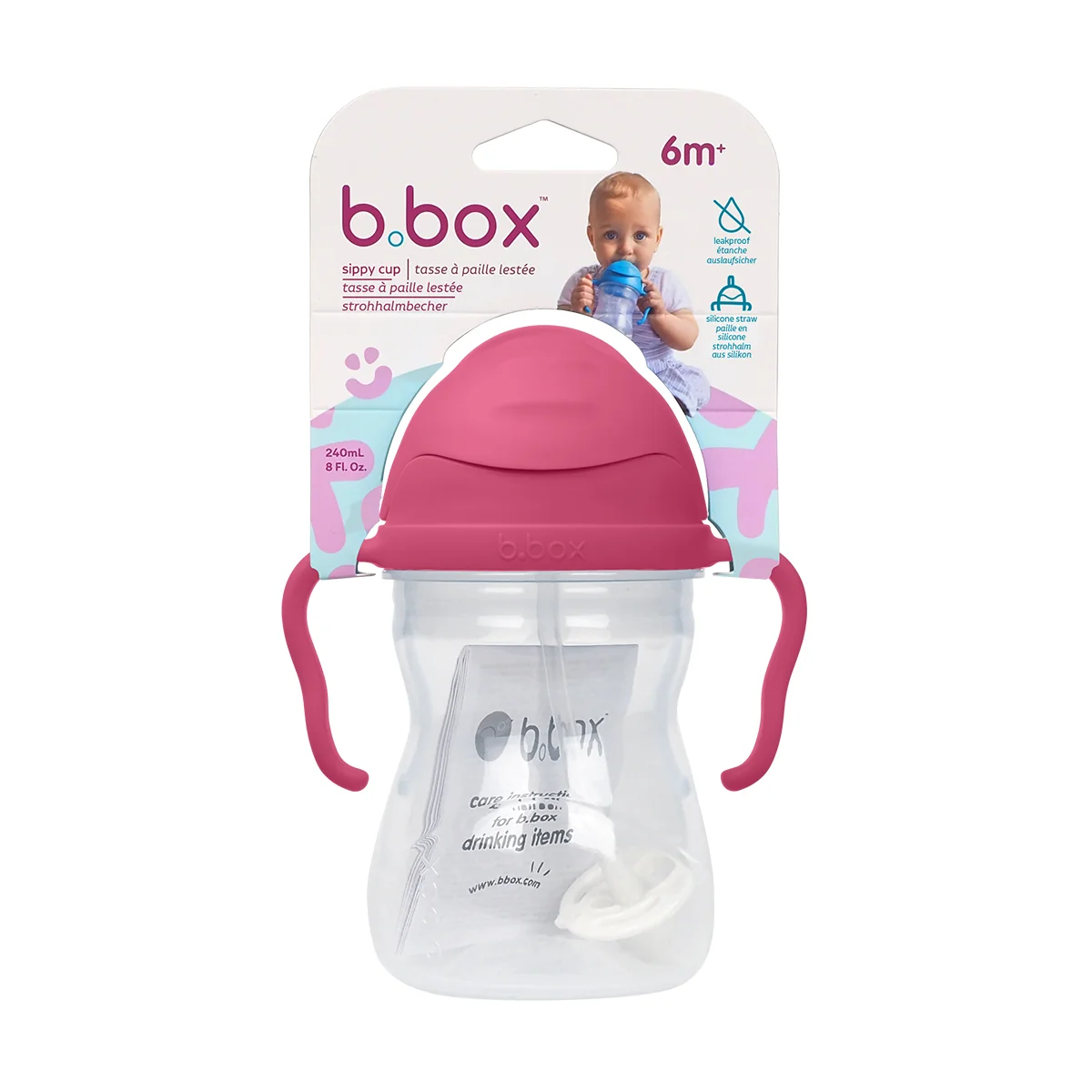 B.Box, bidon ze słomką, malinowy, 240 ml