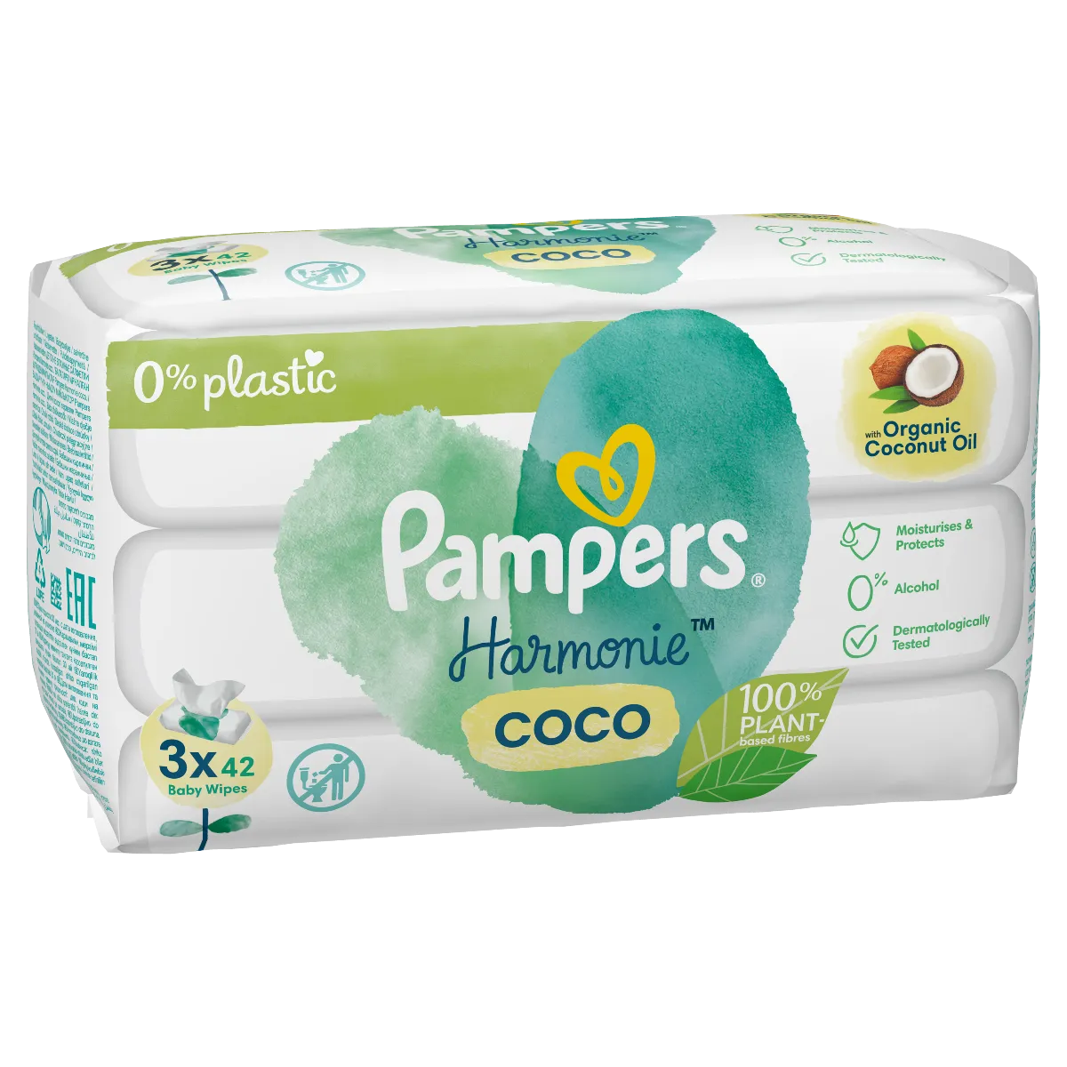 Pampers Harmonie Coconut Pure chusteczki nawilżane, 3 x 42 szt.