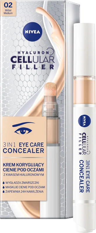 Nivea Hyaluron Cellular Filler 3 w 1 krem korygujący cienie pod oczami naturalny, 4 ml