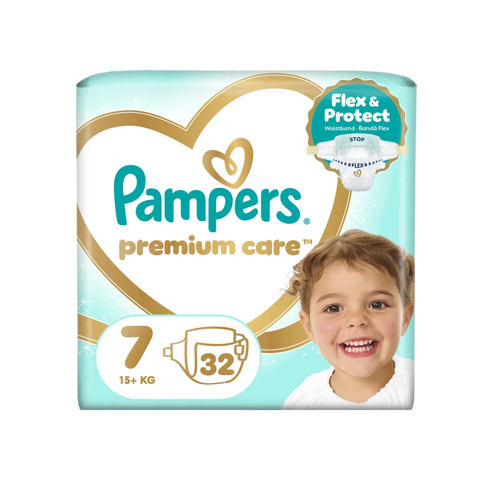 Pampers Premium Care 7 pieluchy, rozmiar 7, 15+ kg, 32 sztuki