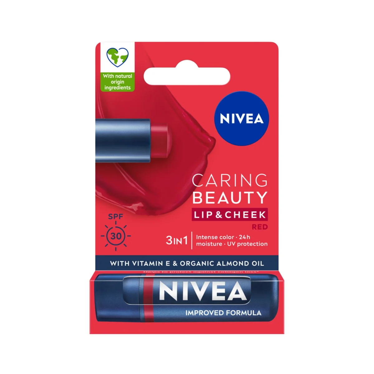Nivea Caring Beauty 3w1 pomadka pielęgnująca Red, 4,8 g