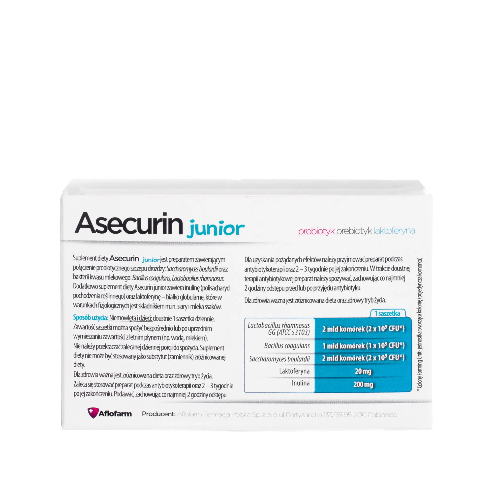 Asecurin Junior suplement diety dla niemowląt i dzieci, 10 saszetek 