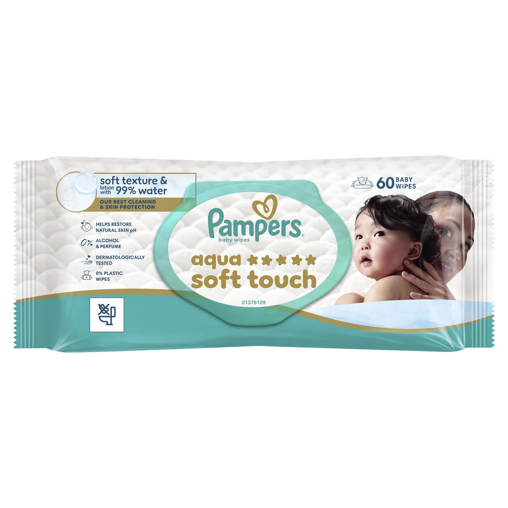 Pampers Aqua Soft Touch chusteczki nawilżane dla dzieci, 15 x 60 sztuk