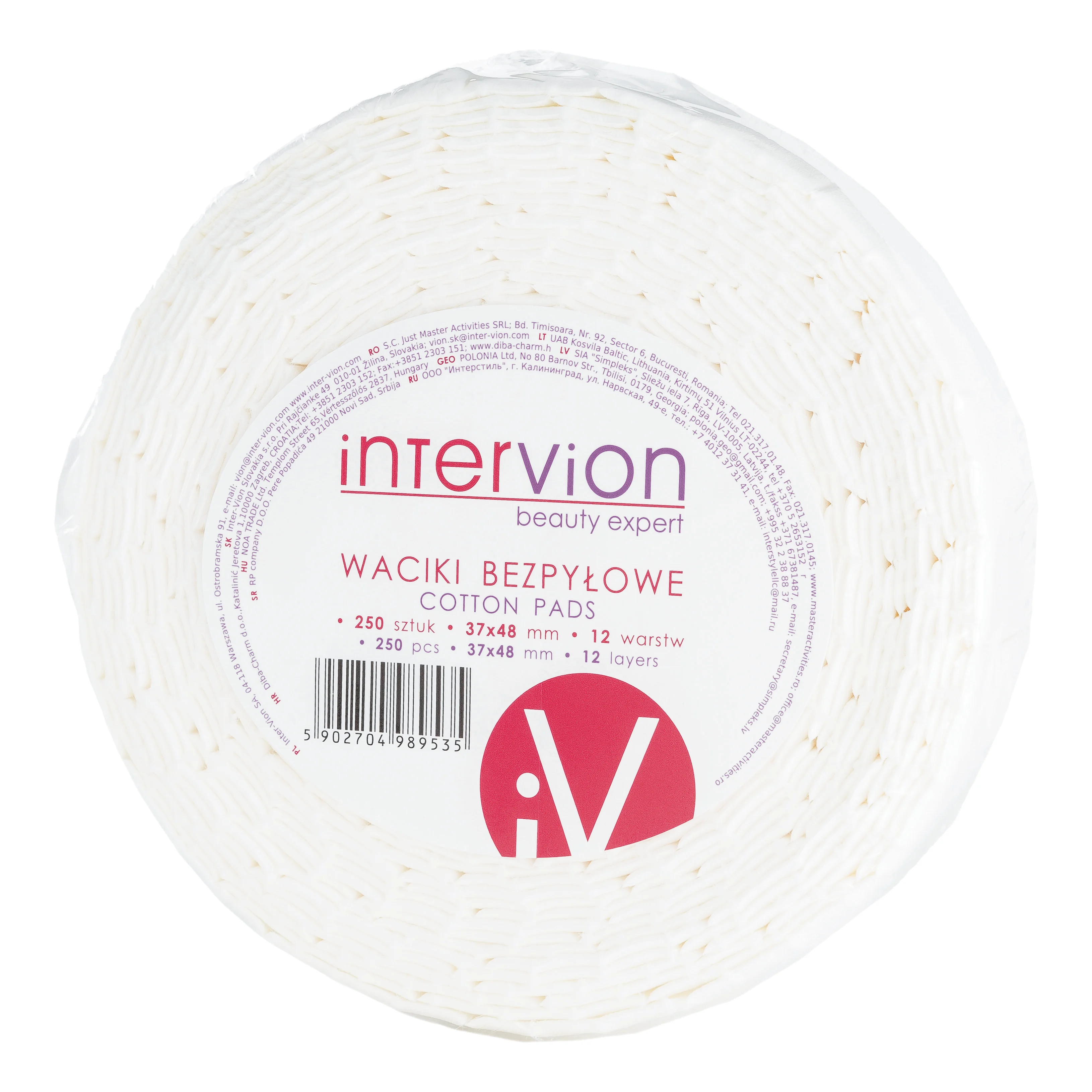 Intervion Cotton Pads waciki bezpyłowe, 250 szt.