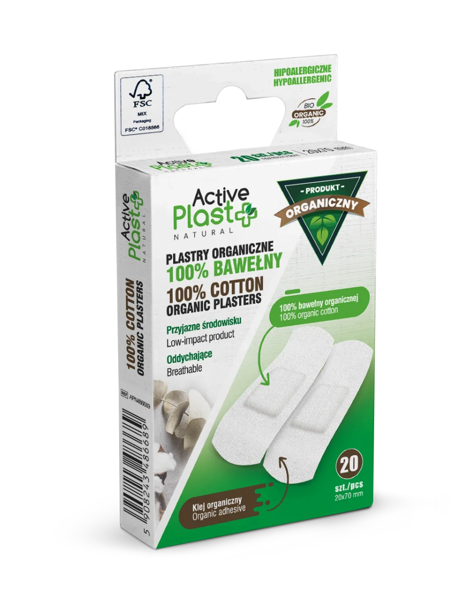 Active Plast plastry opatrunkowe BIO ze 100% bawełny organicznej, 2x7 cm, 20 szt.