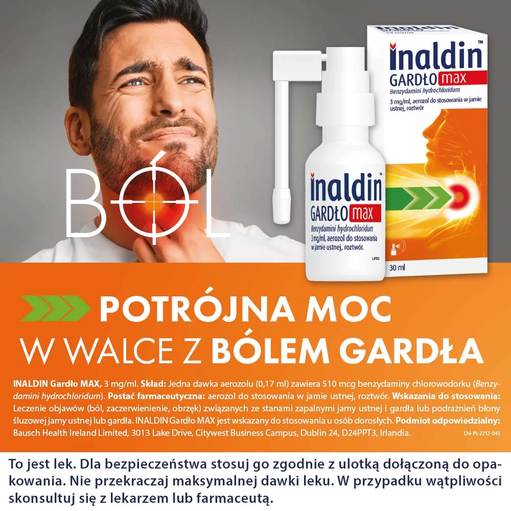 Inaldin Gardło Max 3 mg/ml aerozol do stosowania w jamie ustnej, roztwór, 30 ml