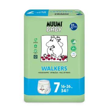 Muumi Baby Walkers 7 XL, Pieluchomajtki Ekologiczne 16-26 KG, 34 szt. 