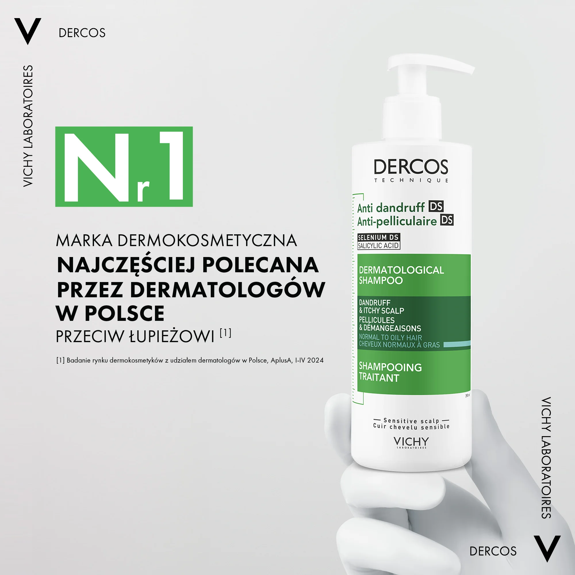 Vichy Dercos Szampon przeciwłupieżowy, włosy normalne i przetłuszczające się, 390 ml