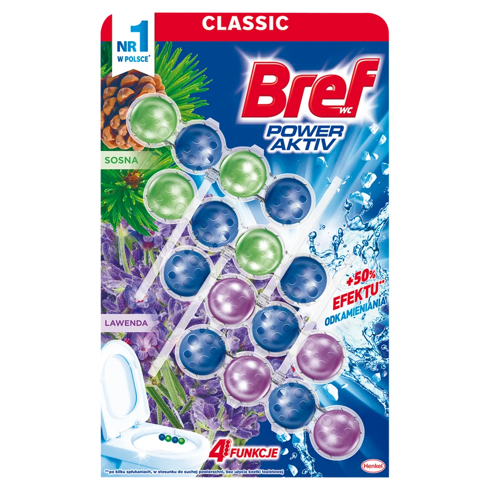 Bref WC Power Active zawieszka do toalety, sosna-lawenda, 4 x 50 g