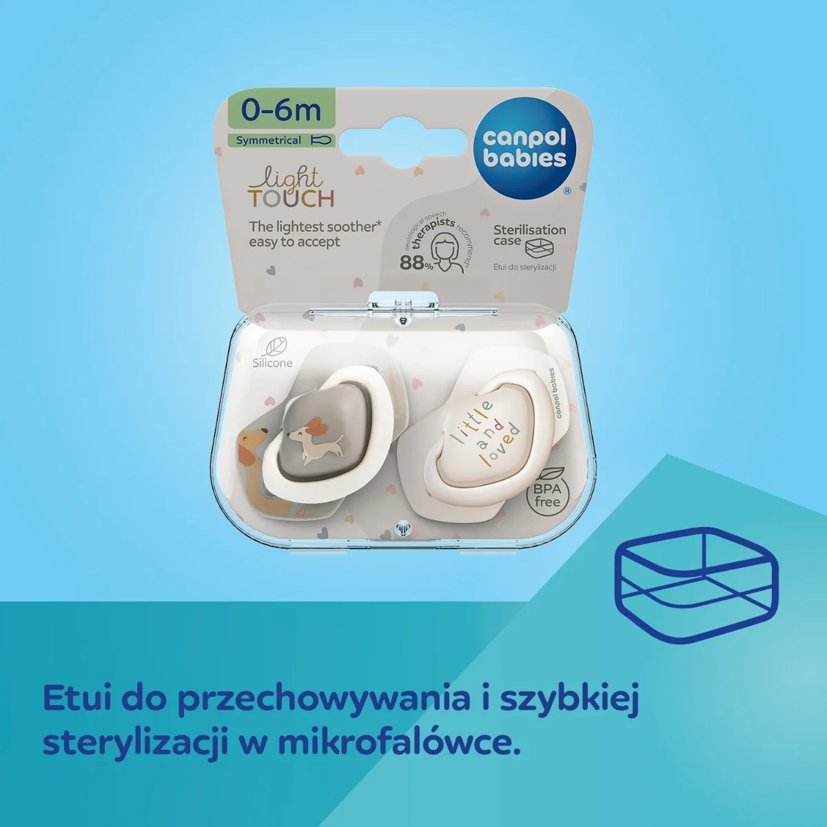 Canpol Babies lightTOUCH Smoczek silikonowy 6-18m symetryczny DOGS, 2 sztuki