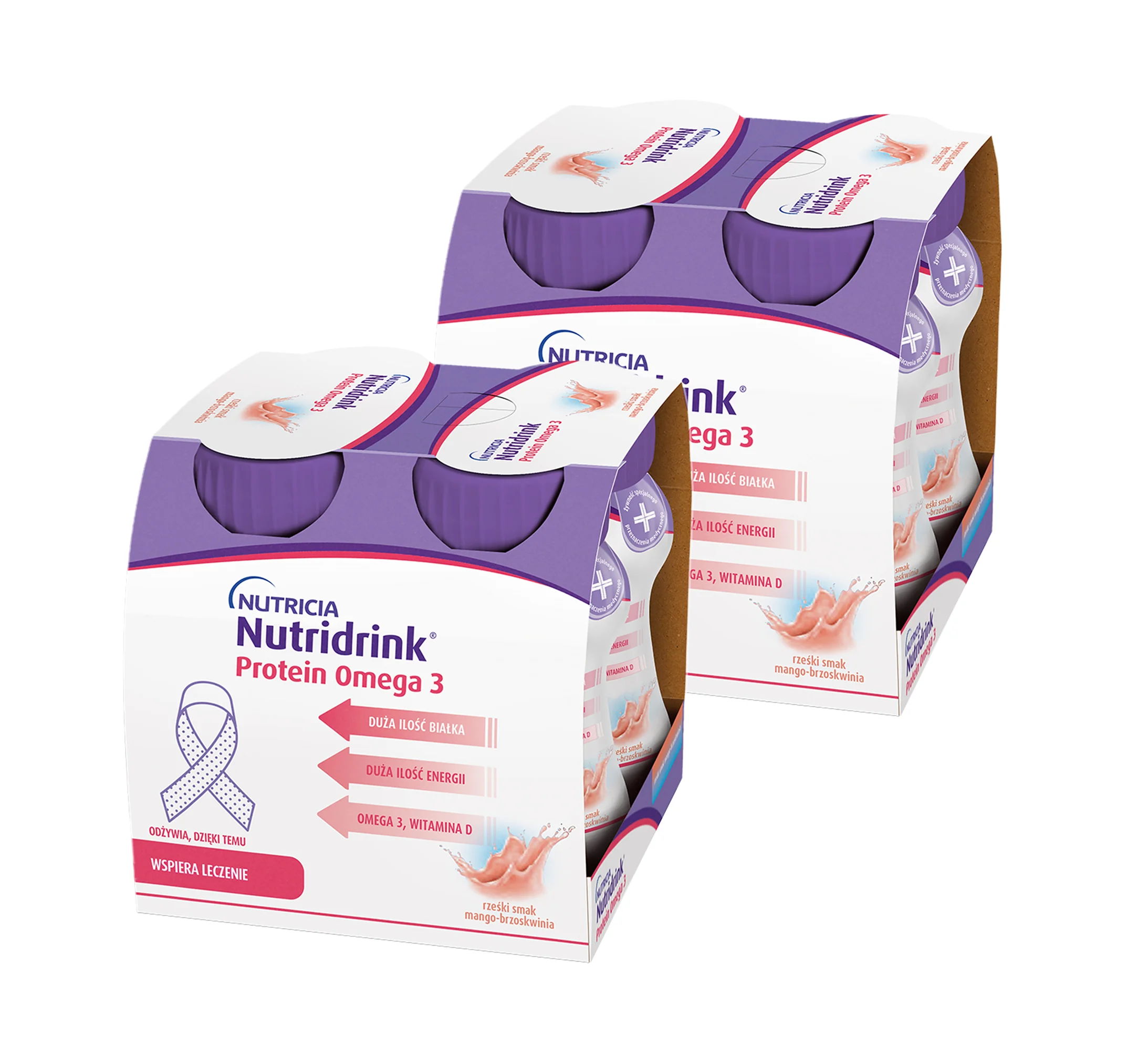 Nutridrink Protein Omega 3 o rześkim smaku mango-brzoskwinia,  2 x 4x125 ml