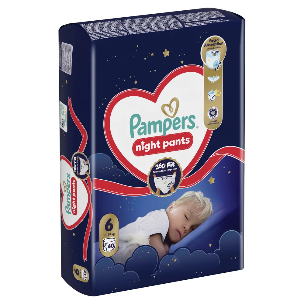 Pampers Night Pants 6 pieluchomajtki, rozmiar 6, 13-19 kg, 40 sztuk