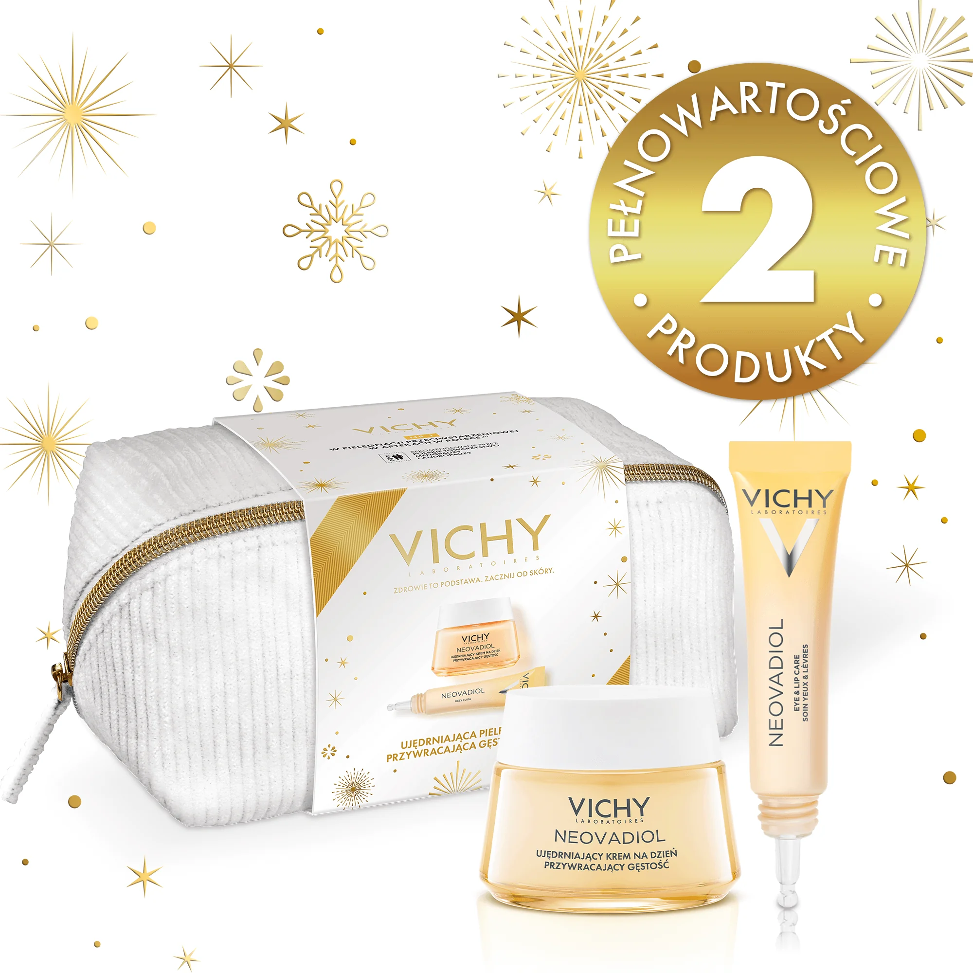 Vichy Neovadiol Perimenopauza zestaw w kosmetyczce: ujędrniający krem na dzień przywracający gęstość do skóry normalnej i mieszanej + korygujący krem do skóry wokół oczu i ust, 50 ml + 15 ml
