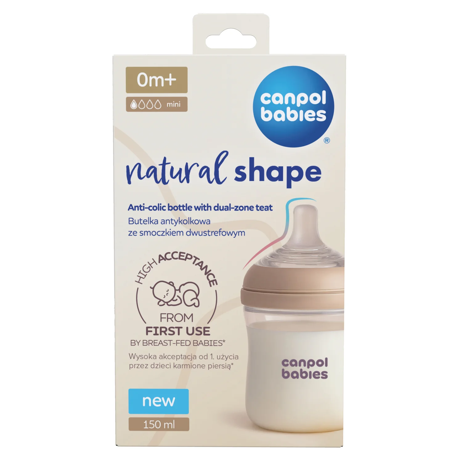 Canpol Babies Natural Shape butelka ze smoczkiem dwustrefowym 150 ml, 1 sztuka