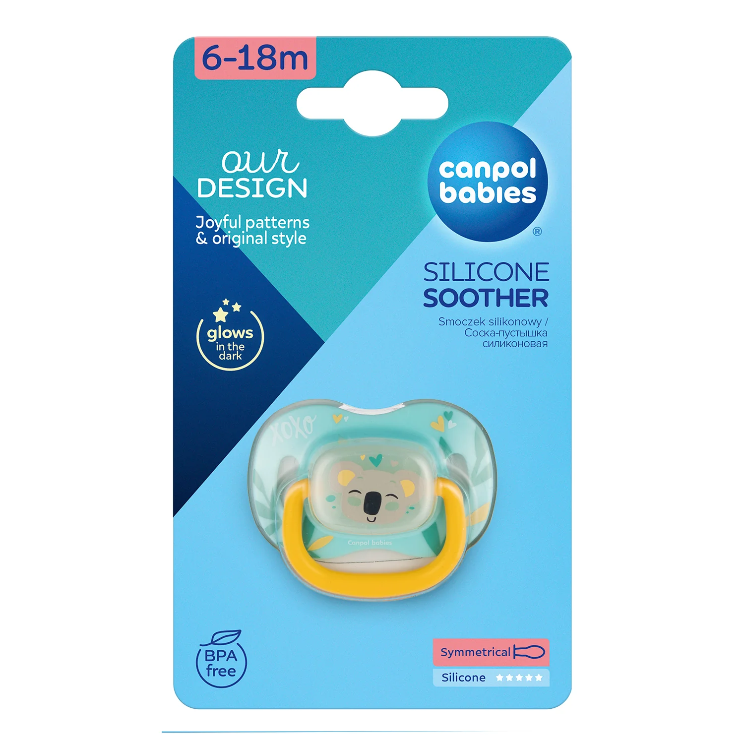 Canpol Babies ourDESIGN Smoczek silikonowy 6-18m symetryczny KOALA, 1 sztuka