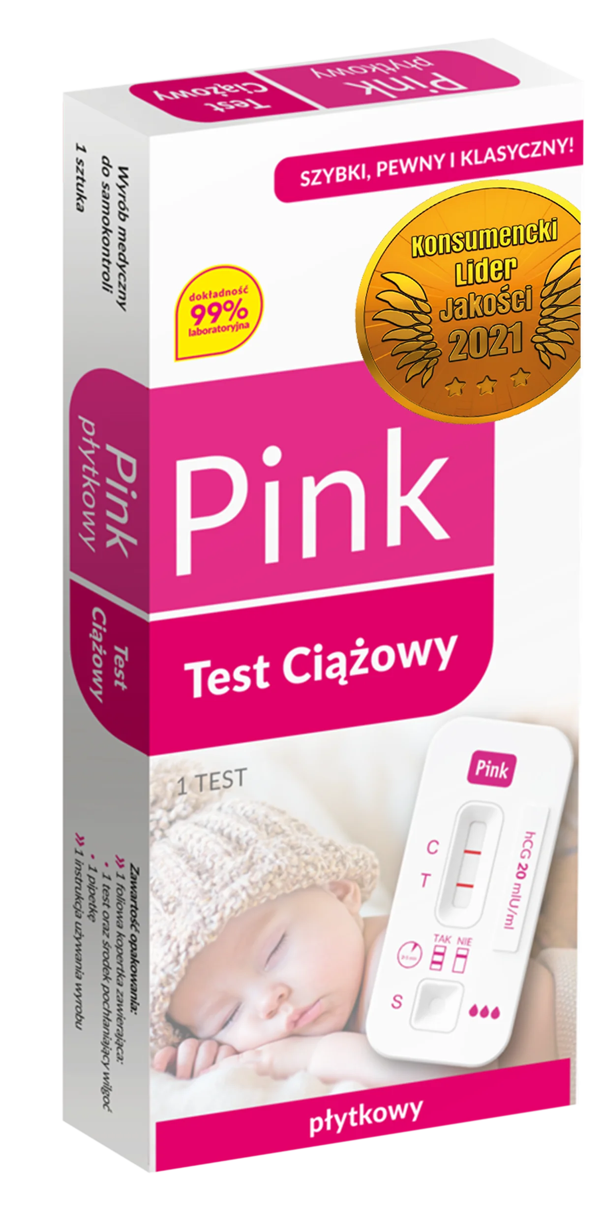 PINK Test Ciążowy płytkowy 20 mlU/ml test ciążowy, 1 sztuka