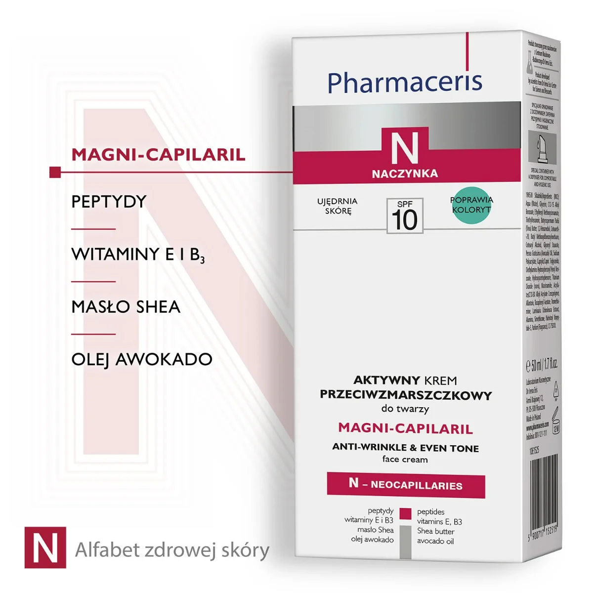 Pharmaceris N, naczynka, aktywny krem przeciwzmarszczkowy do twarzy, Magni-Capilaris SPF 10, 50 ml 