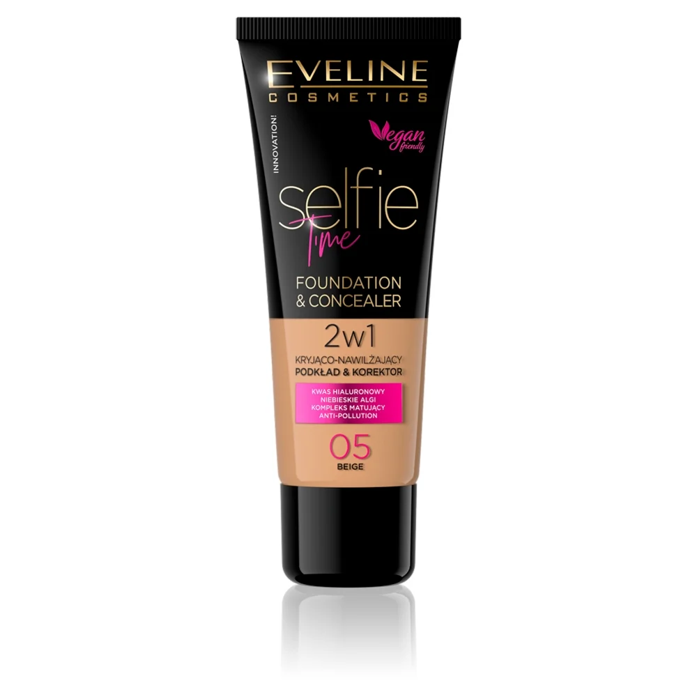 Eveline Cosmetics Selfie Time kryjąco-nawilżający podkład i korektor 2w1 05 Beige, 30 ml
