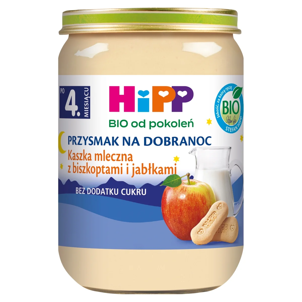 HiPP BIO od pokoleń kaszka mleczna z biszkoptami i jabłkami po 4. miesiącu, 190 g