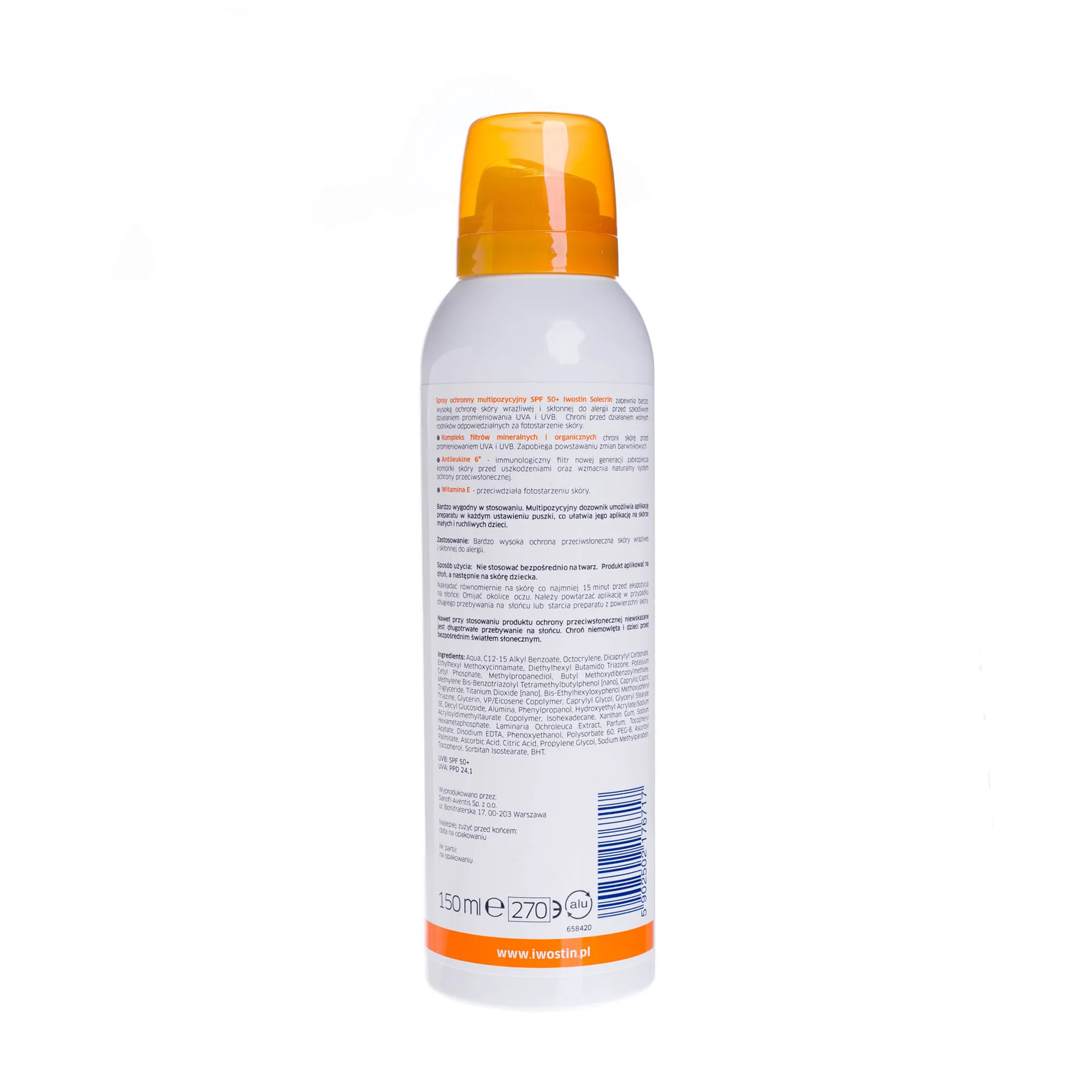 IWOSTIN, Solecrin, spray ochronny multipozycyjny, SPF 50 +, 150 ml 