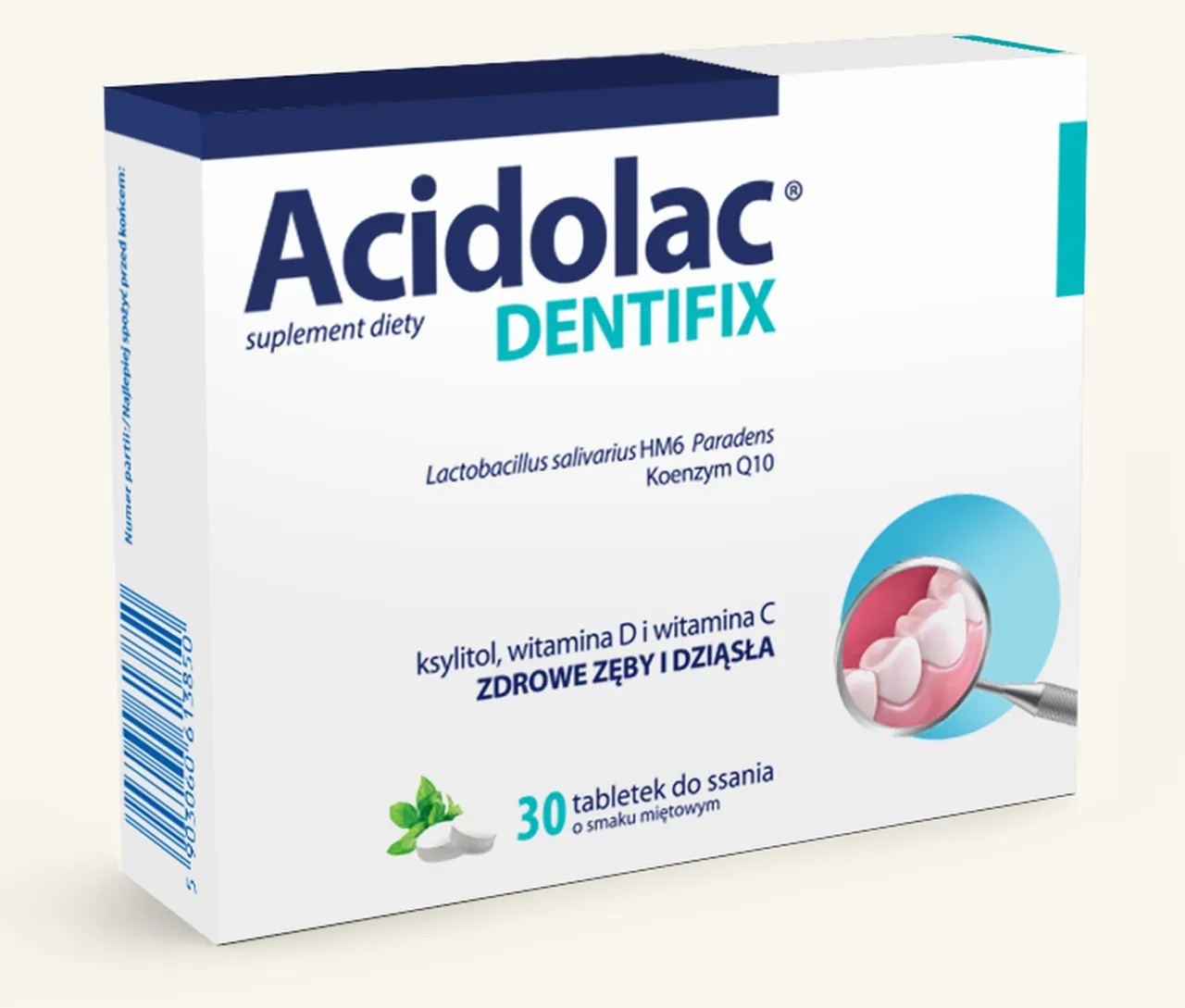 Acidolac Dentifix, suplement diety, smak miętowy, 30 tabletek do ssania