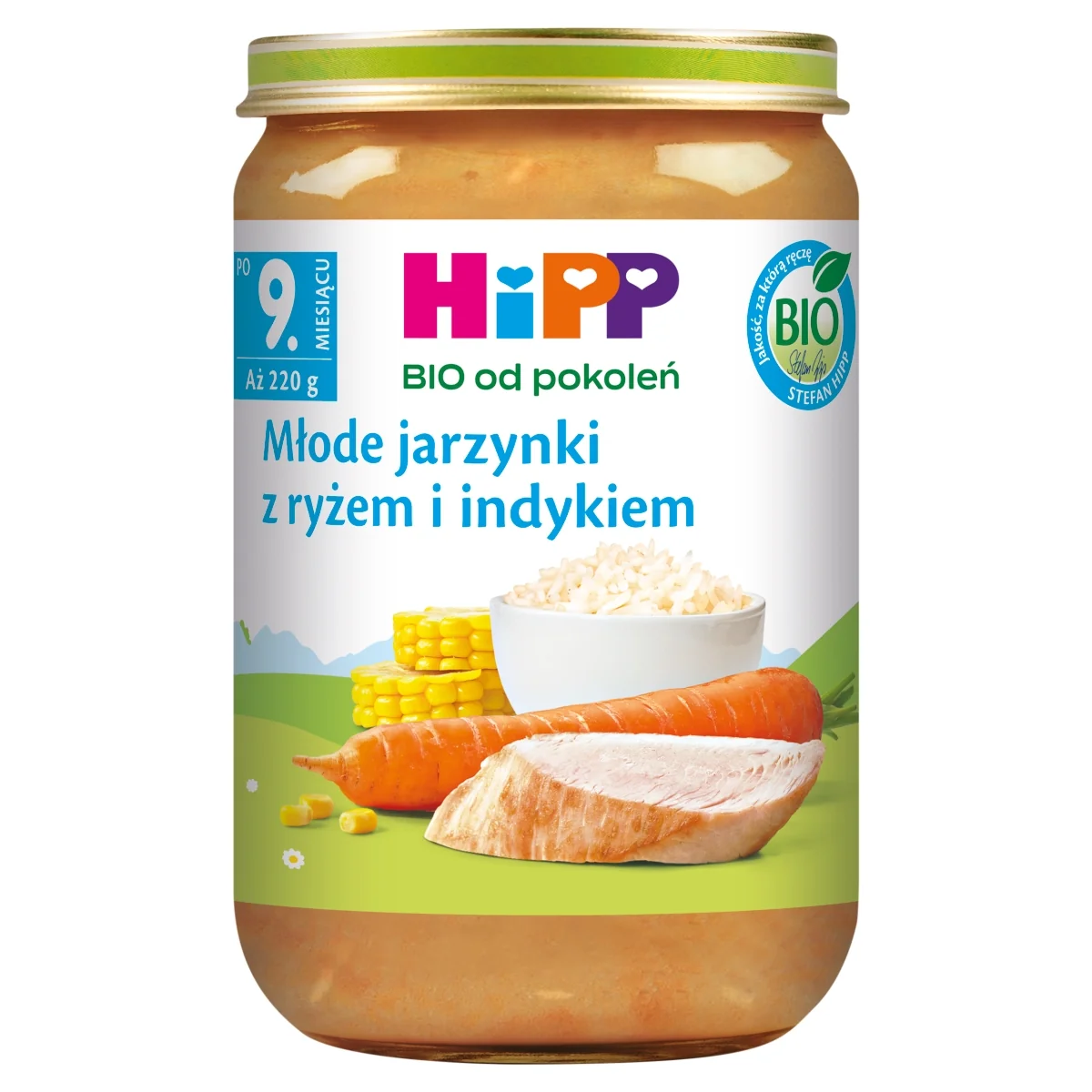 HiPP BIO od pokoleń młode jarzynki z ryżem i indykiem, po 9. miesiącu, 220 g
