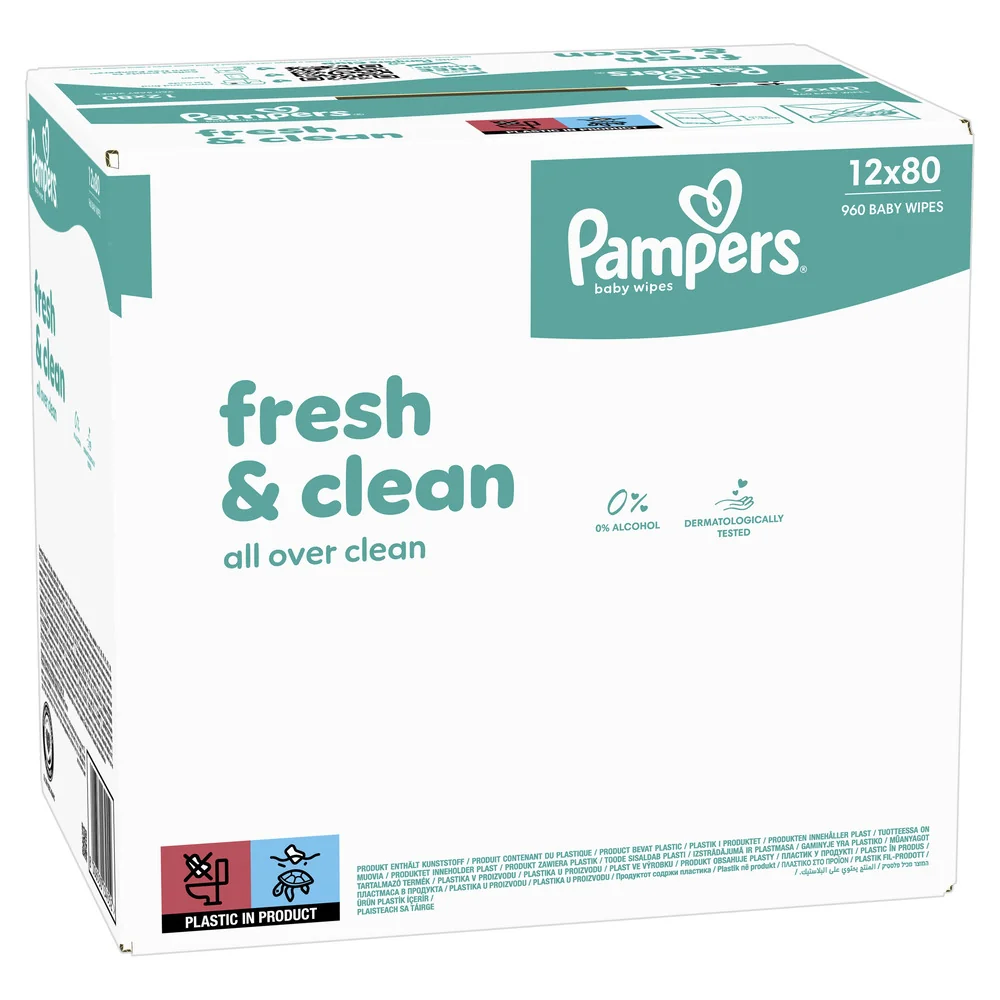 Pampers Fresh Clean chusteczki nawilżane dla dzieci, 12 x 80 sztuk