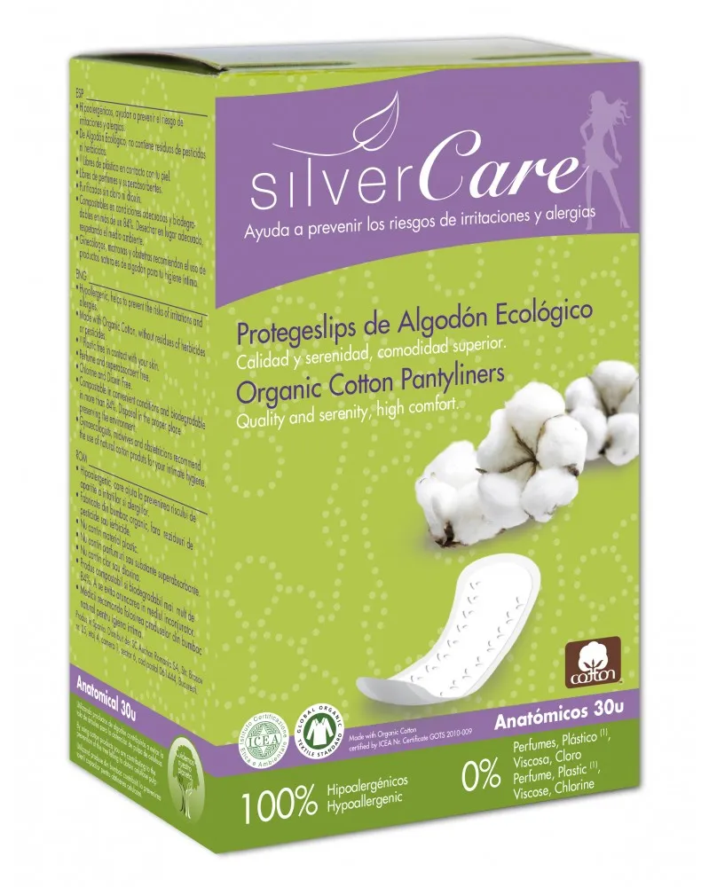 Masmi Silver Care, wkładki higieniczne o anatomicznym kształcie 100% bawełny organicznej, 30 sztuk