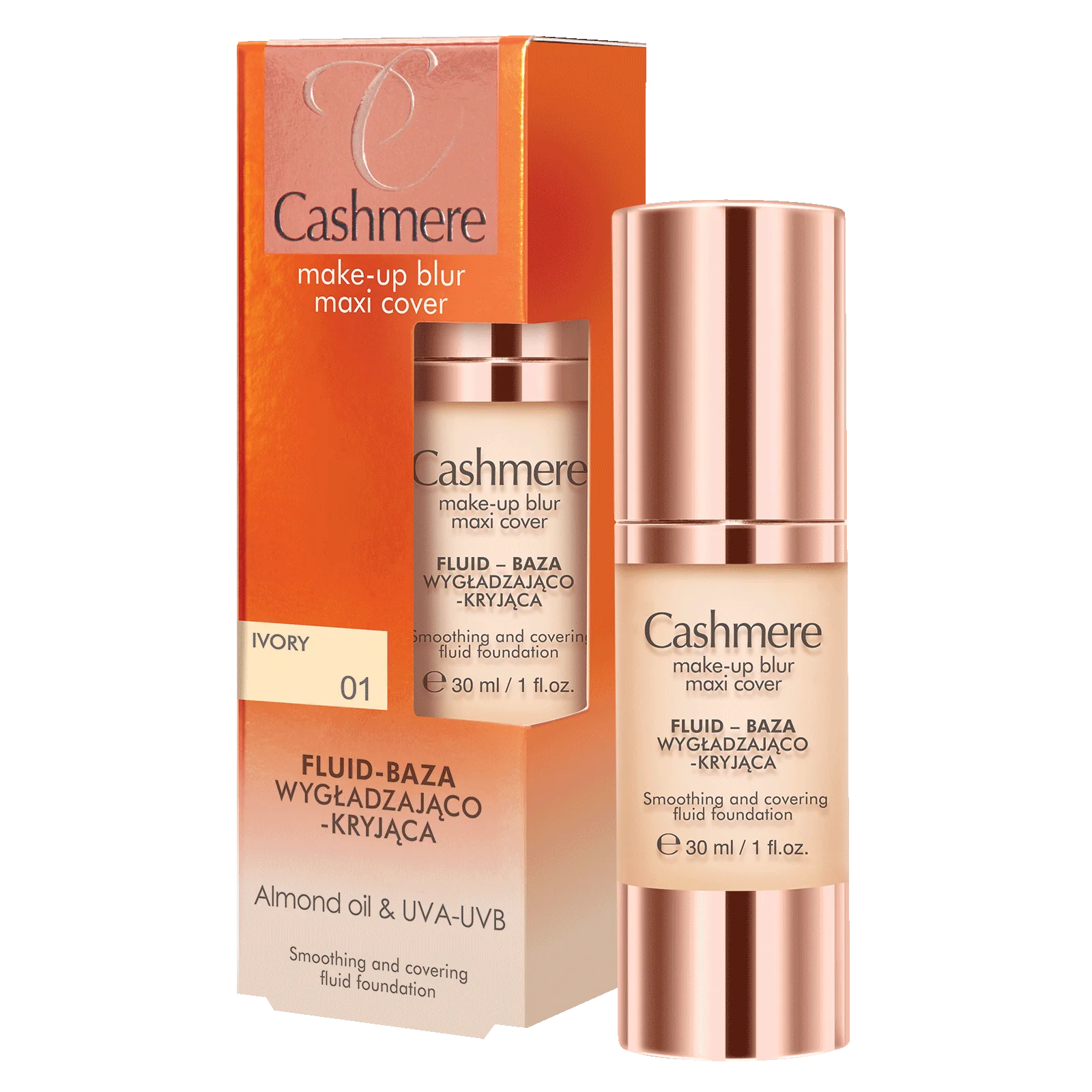 Cashmere Make-Up Blur Maxi Cover fluid-baza wygładzająco-kryjąca, 01 ivory, 30 ml