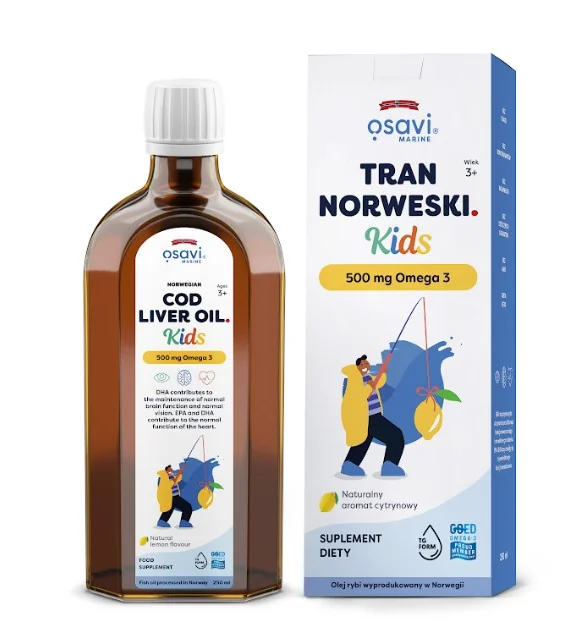 Osavi Tran Norweski Kids 500 mg Omega 3 smak cytrynowy, płyn, 250 ml