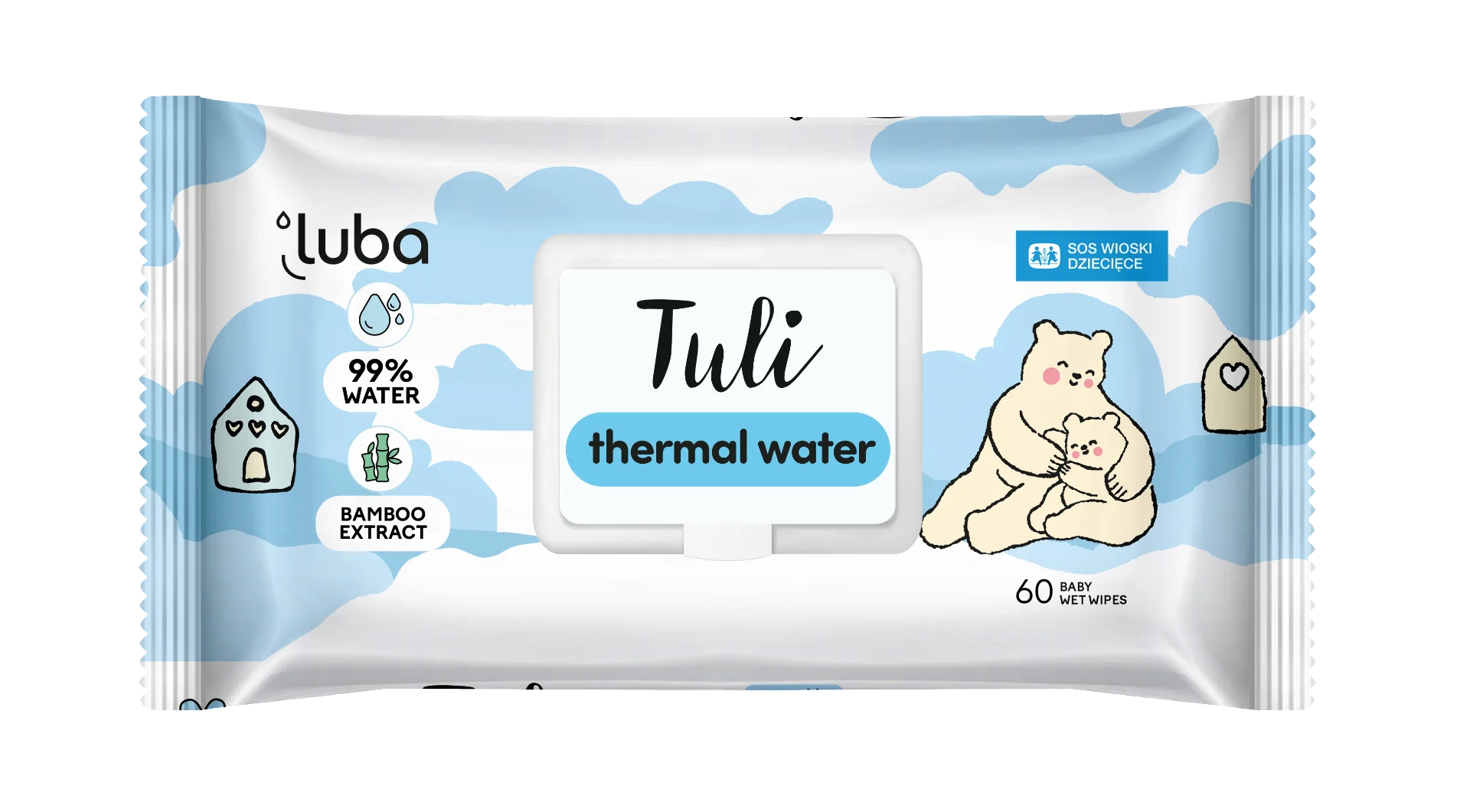 Luba Tuli Thermal Water 99% chusteczki nawilżane dla dzieci z wodą termarną, 60 sztuk