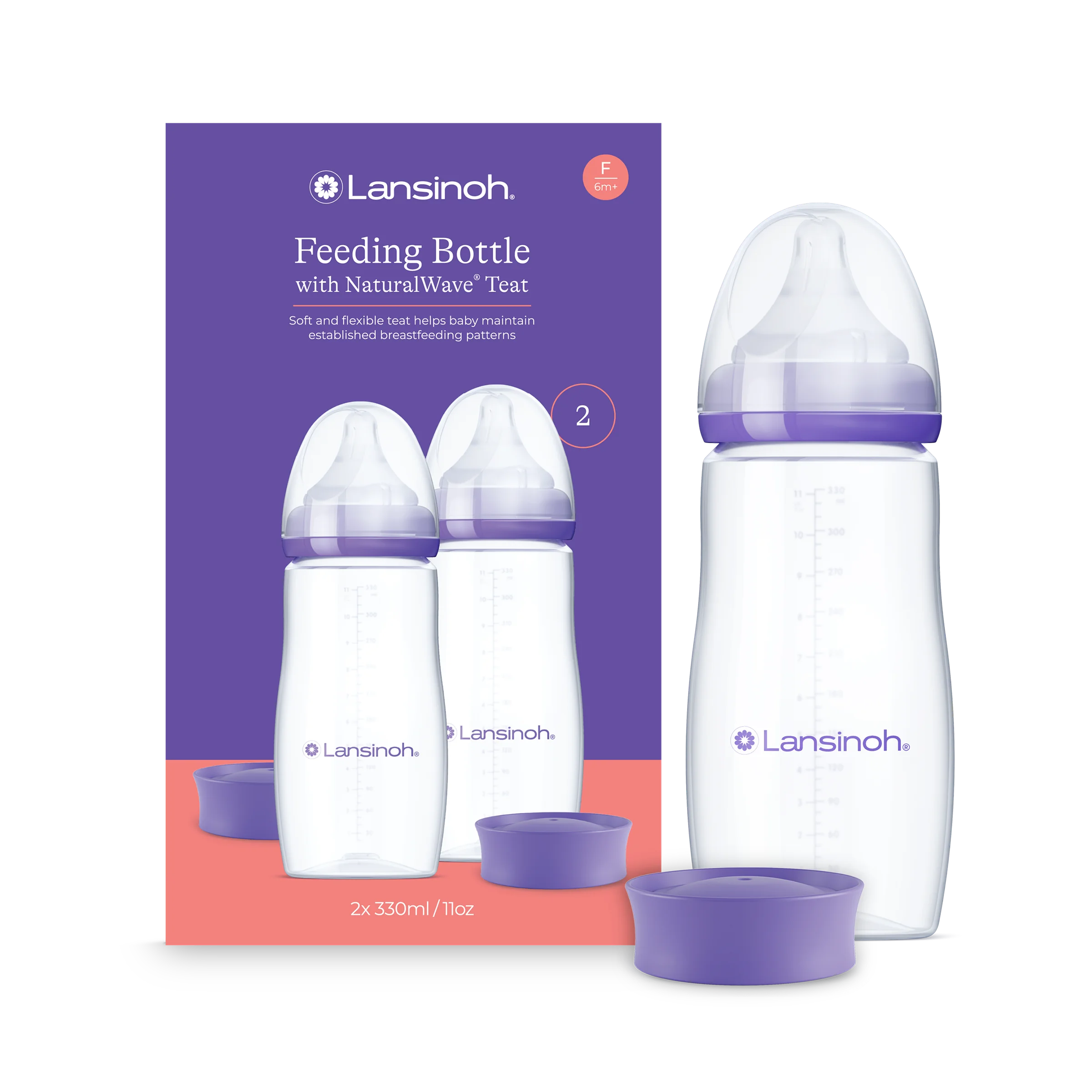 Lansinoh butelka do karmienia 330 ml ze smoczkiem NaturalWave Fast, 2 sztuki
