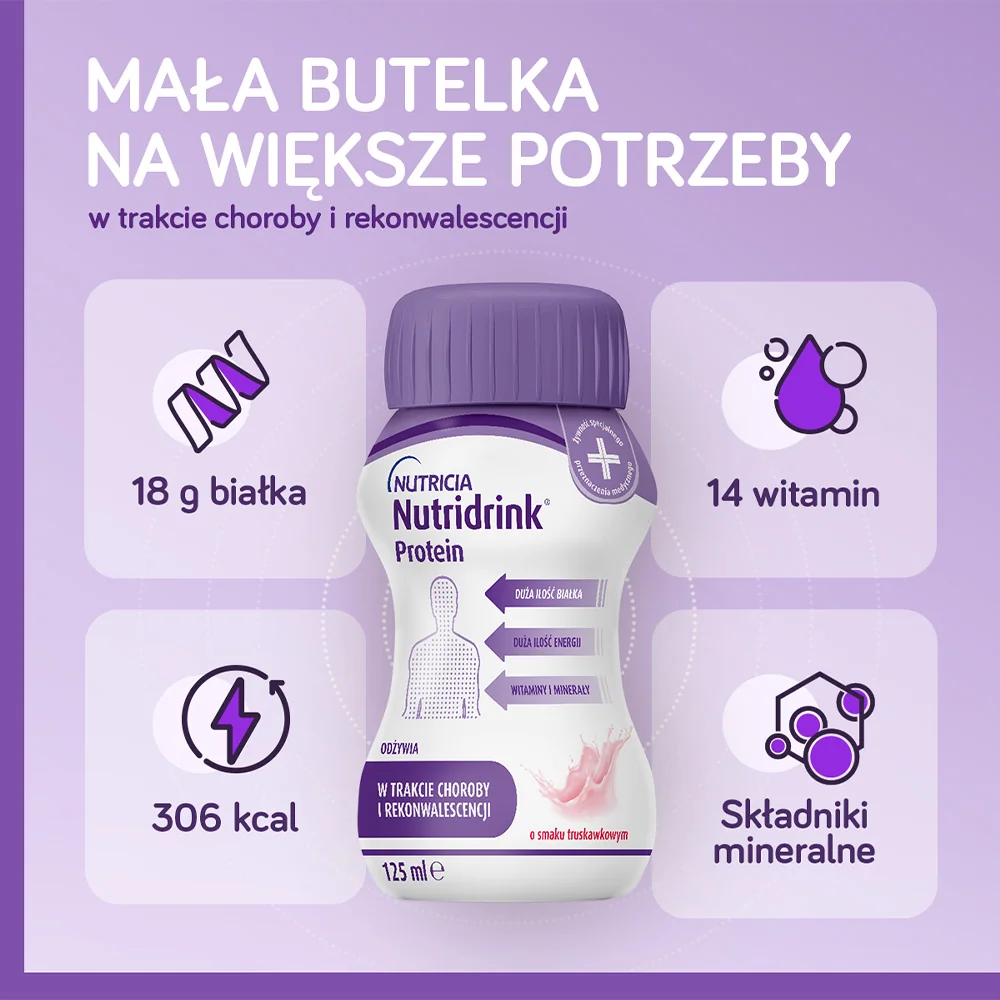 Nutridrink Protein o smaku truskawkowym, 4x125 ml