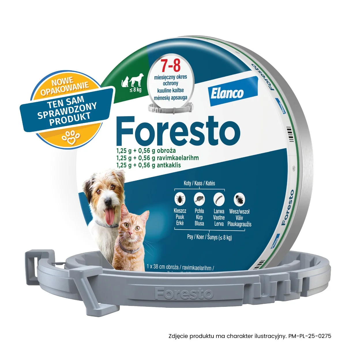 Foresto 1,25 g + 0,56 g, obroża dla kotów i psów ≤ 8 kg, 1 sztuka