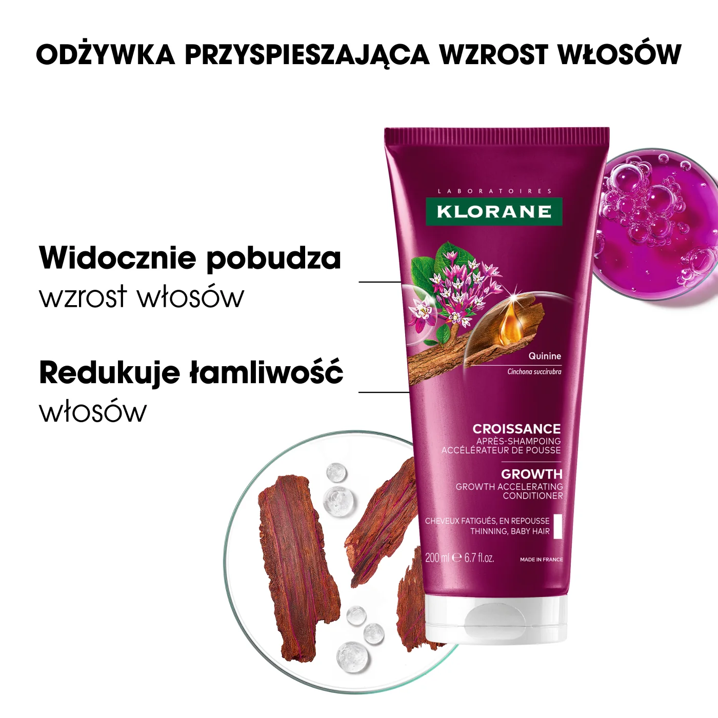Klorane Wzrost odżywka przyspieszająca wzrost włosów, 200 ml